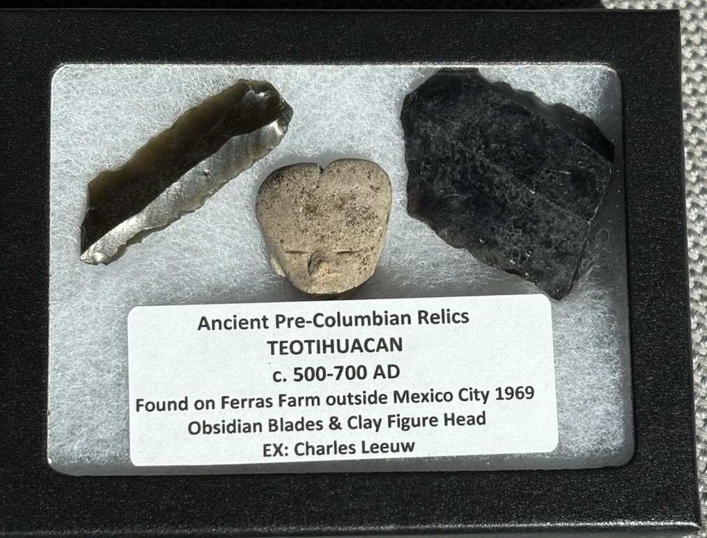 Ancient Pre-Columbian TEOTIHUACAN Pottery Head Obsidian Flakes 500-700 AD Mexico