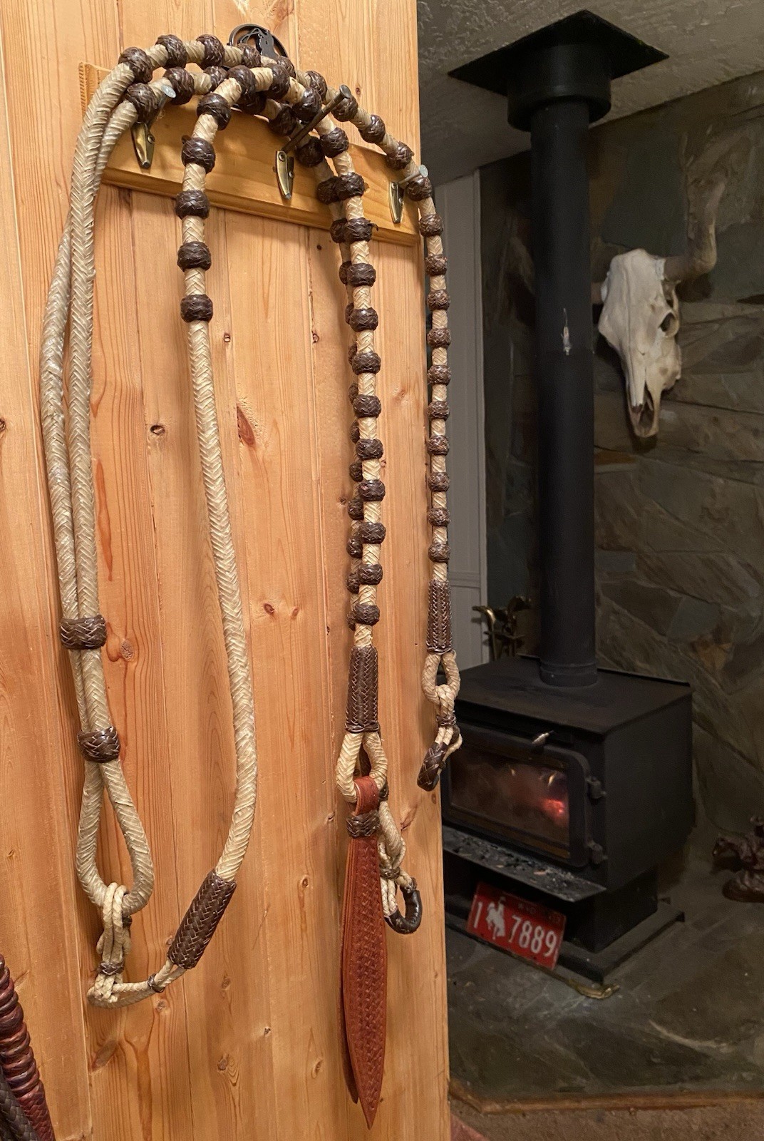 Vintage Western Braided Rawhide Romel / Romal Reins 60 Brown Buttons Vaquero