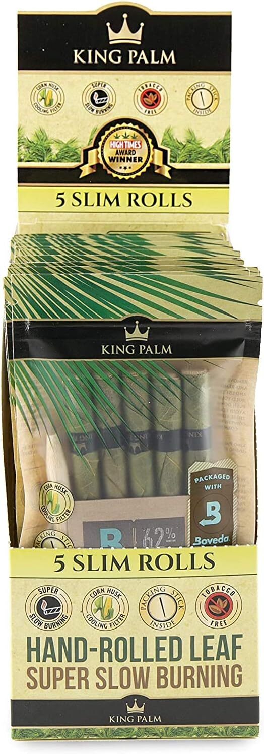 King Palm | Slim | Natural | Prerolled Palm Leafs | 15 Packs of 5 Each =75 Rolls
