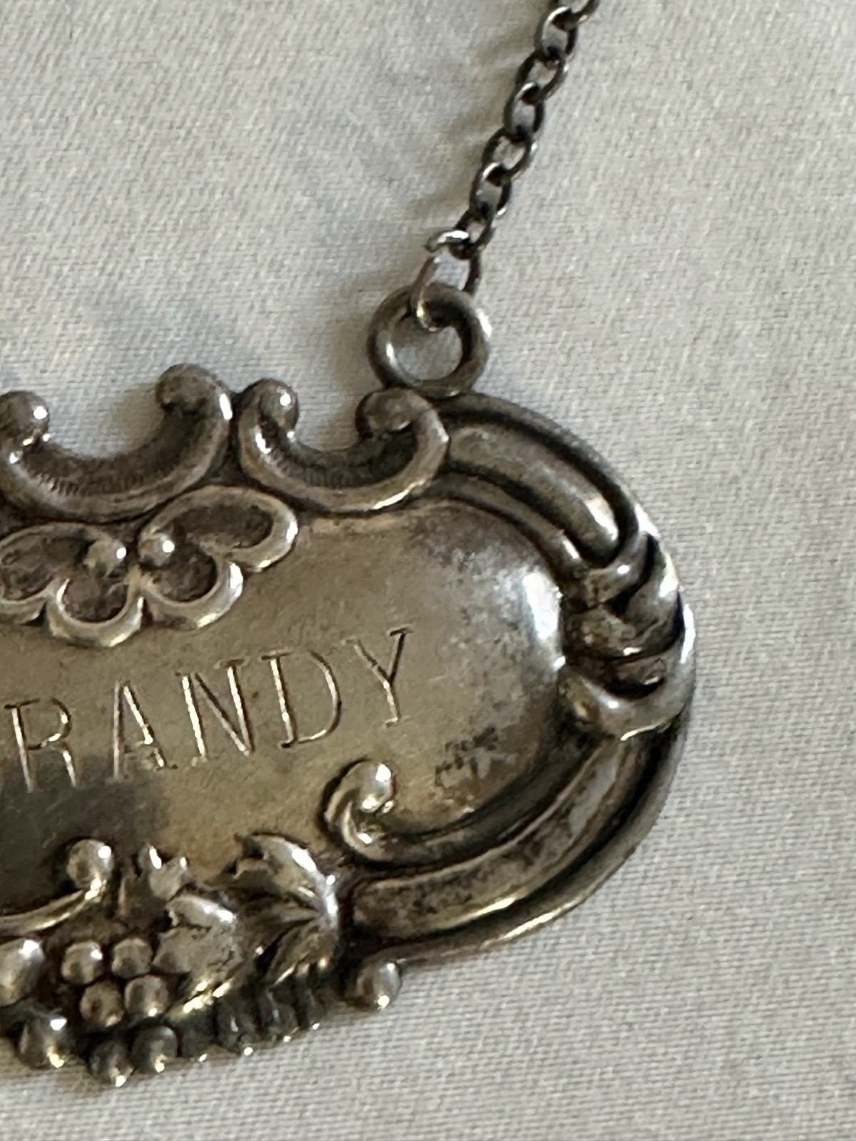 Vintage WALLACE Sterling Silver DECANTER Liquor Bottle Tag Label "BRANDY"