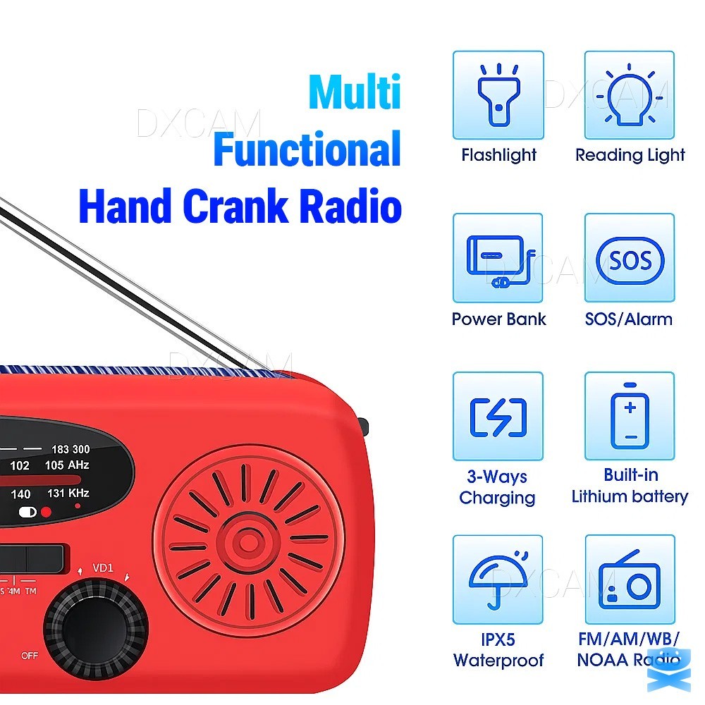 Solar Radio Hand Crank LED Flashlight Multifunctional Emergency Camping
