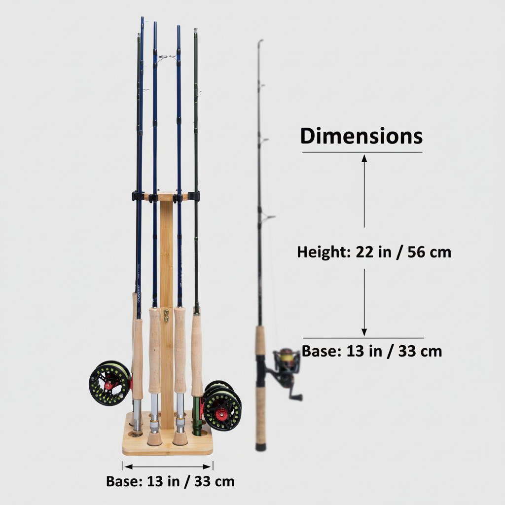 Fishing Rod Holders for Garage Wood Pole Rack Floor Stand Holds up to 8 Rods