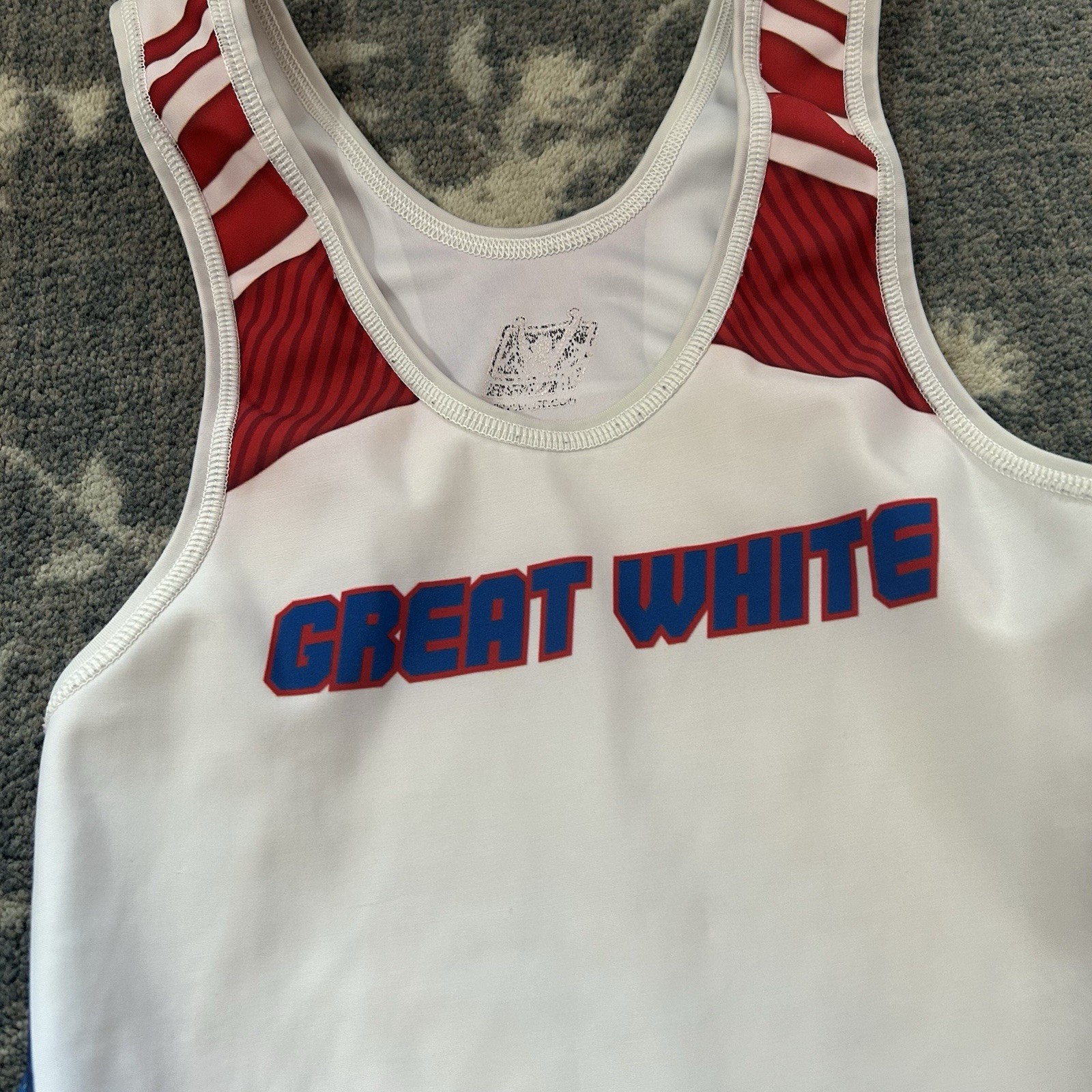 Great white Wrestling Team singlet Connecticut USA Brute Medium Rare Color