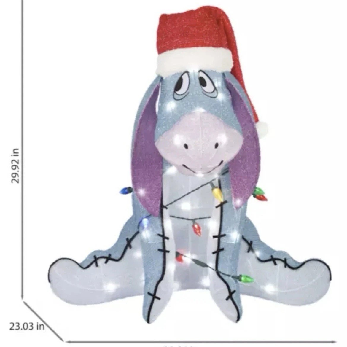 Disney 2.5ft LED Tinsel Eeyore with Santa Hat Christmas Lights Yard Decoration