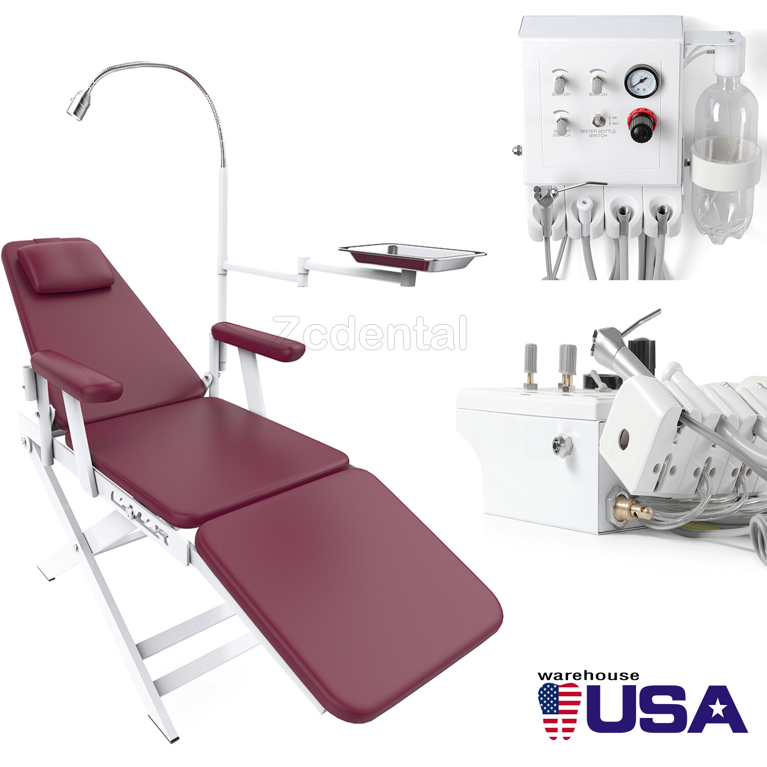 Dental Mobile Folding Chair LED/ Portable Metal Dental Turbine Unit Air Syringe