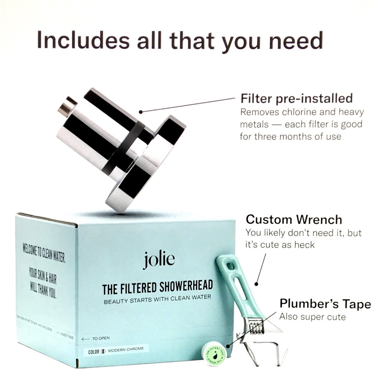 THE JOLIE Filtered Showerhead, W/Filter System, High Pressure (Modern Chrome)