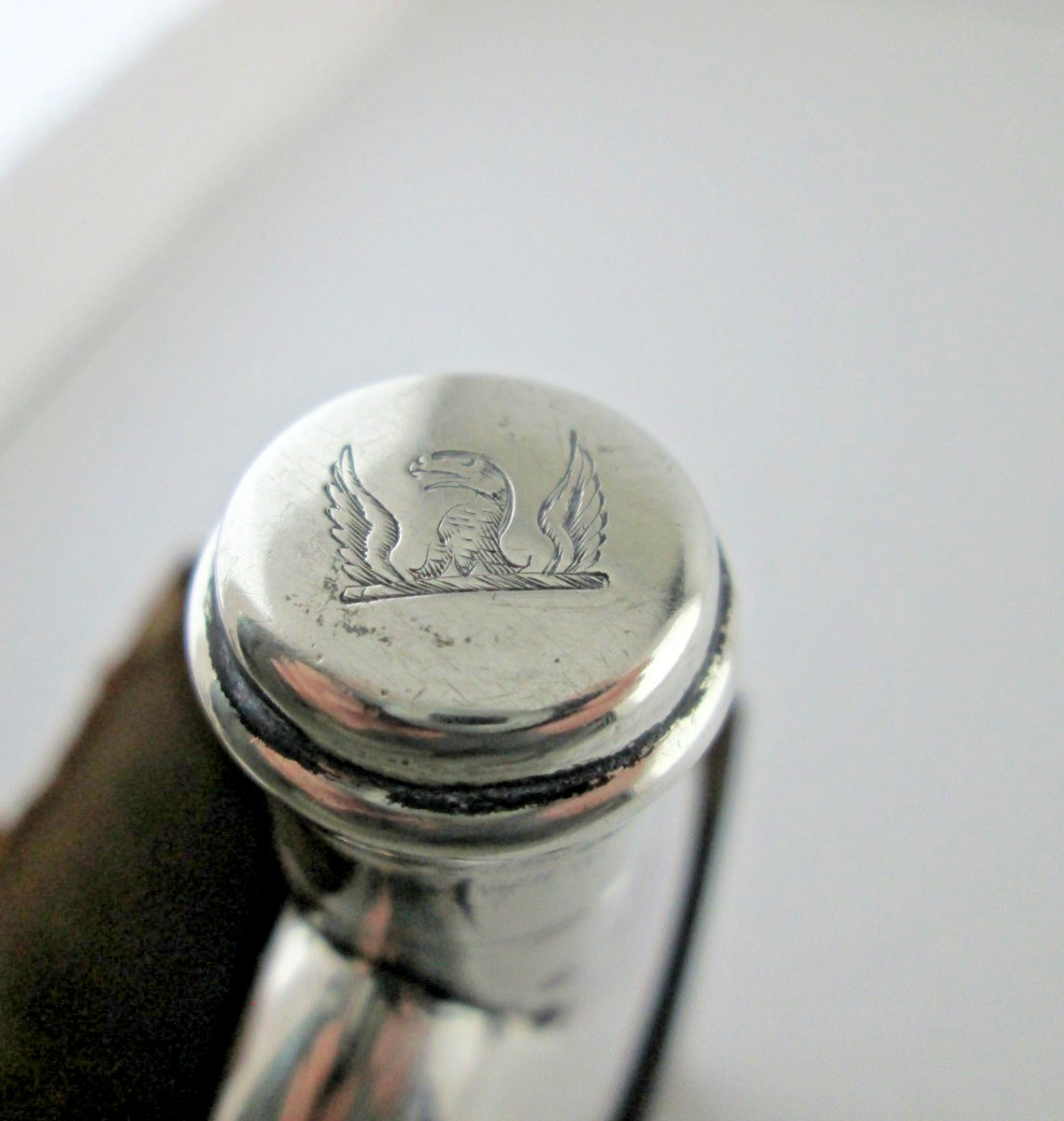 Victorian Antique Leather Case Sterling Silver Spirit Flask plus Cigarette Case