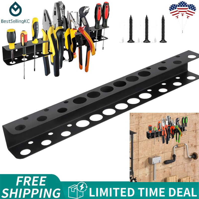 Tool Rail Rack Holder Screwdriver Organizer Wall Mount Hanger Shelf for Garage