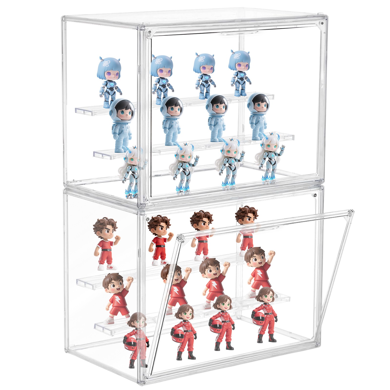 2X Clear Acrylic 3 Tier Figure Display Case with 2 Movable Plates Stackable Show