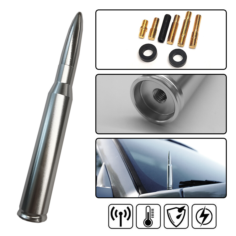 FOR FORD F150 F250 50 CAL CALIBER BULLET ALUMINUM SHORT ANTENNA CHROME SILVER