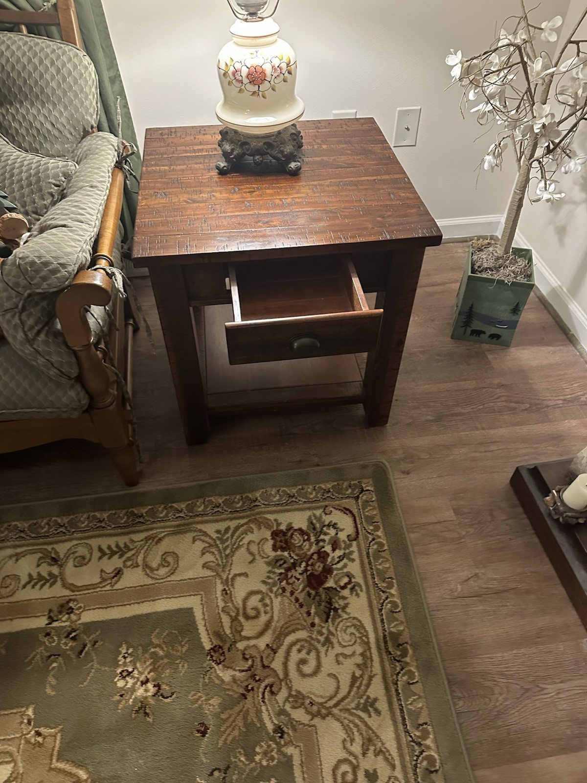 2 Distressed Brown Wood  Endtables. Drawer & Lower Shelf, Knob Handle,  Parlor
