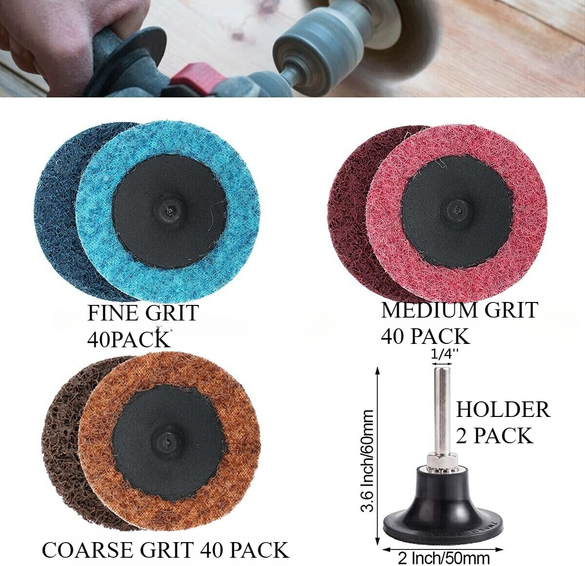 120+2 PACK 2 in Heavy Roll Lock Surface Conditioning Die Grinder Sanding Discs