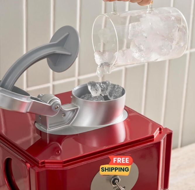 Snow Cone Machine, Home Shaved Ice Maker, Makes 5 Icy Cones for Slushies, Red