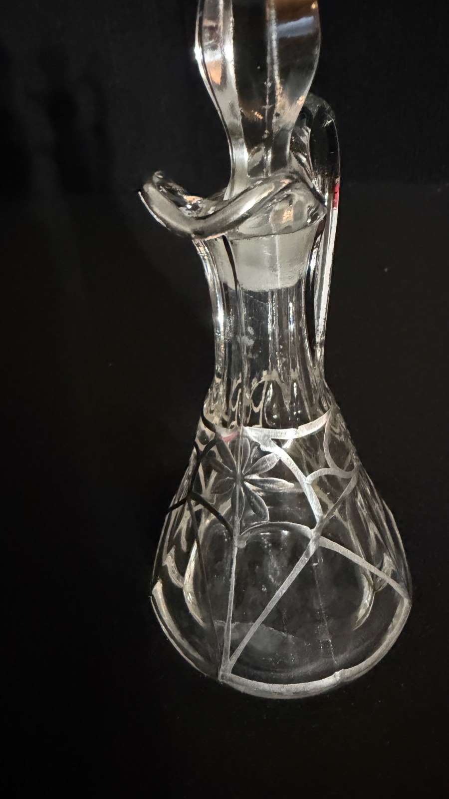 Antique Art Nouveau Sterling Overlay Glass Cruet Bottle w Stopper 6.5"