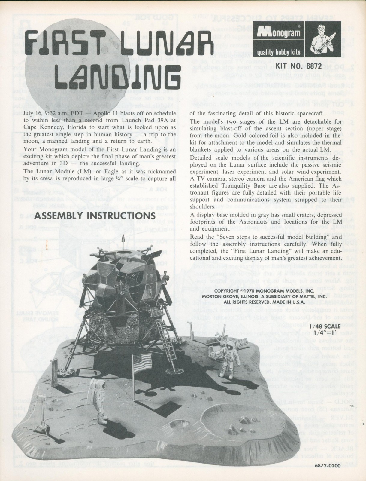 1970 Apollo 11 Lunar Module Revell Monogram Model Instructions NASA Moon Landing