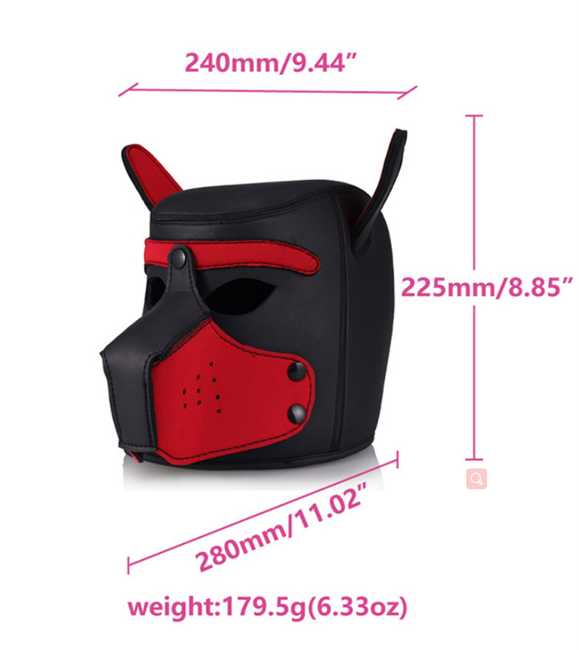 Neoprene Puppy Hood Role Play Dog Mask Puppy Cosplay Full Head with Neck Cover