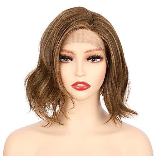 Onedor 10 Inch Side Part Lace Front Short Wavy Hair Bob Wigs for Women