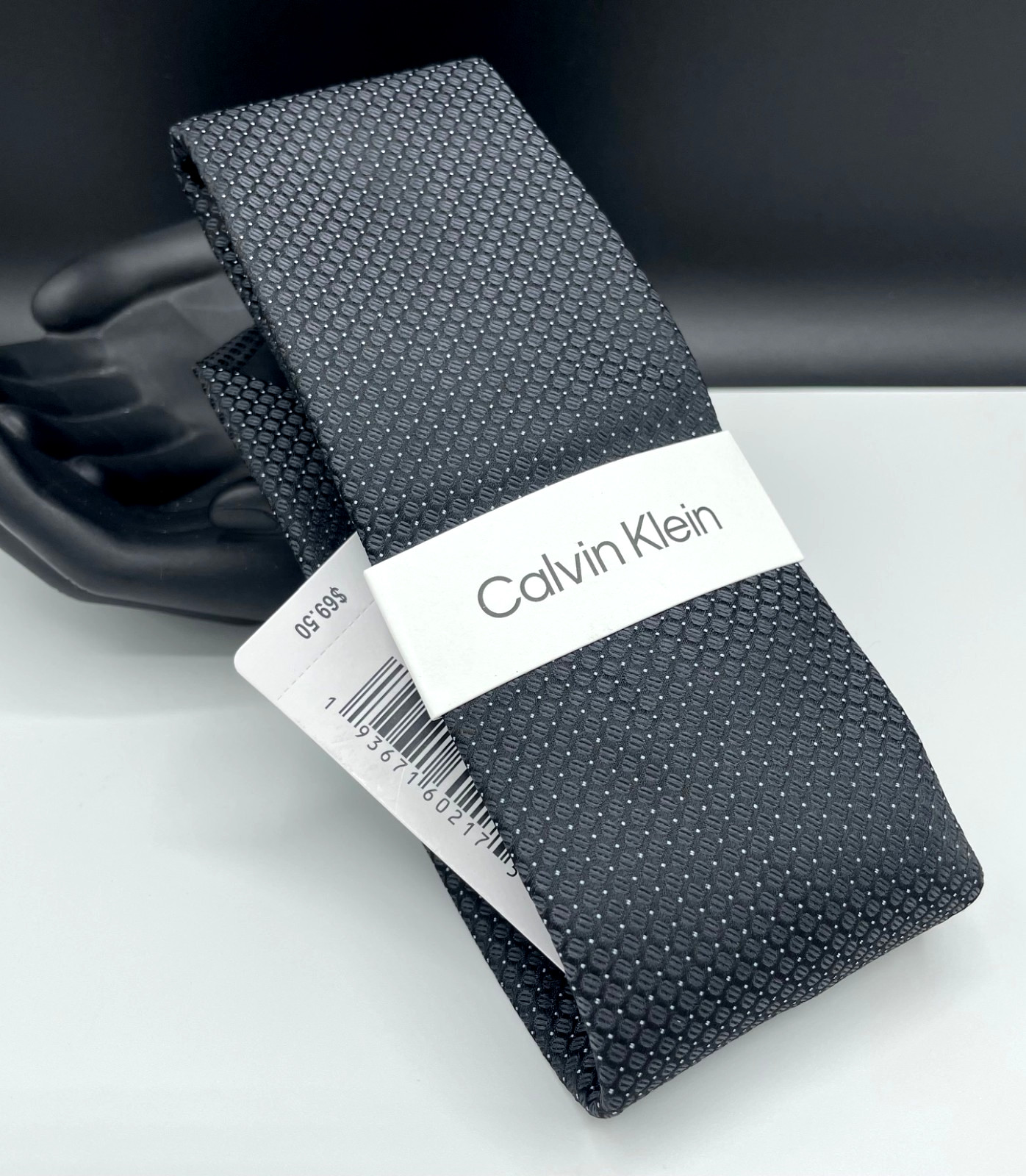 Calvin Klein Men's Polyester Tie ~ Black ~ Steel Micro Solid ~ NEW MSRP: $69.50