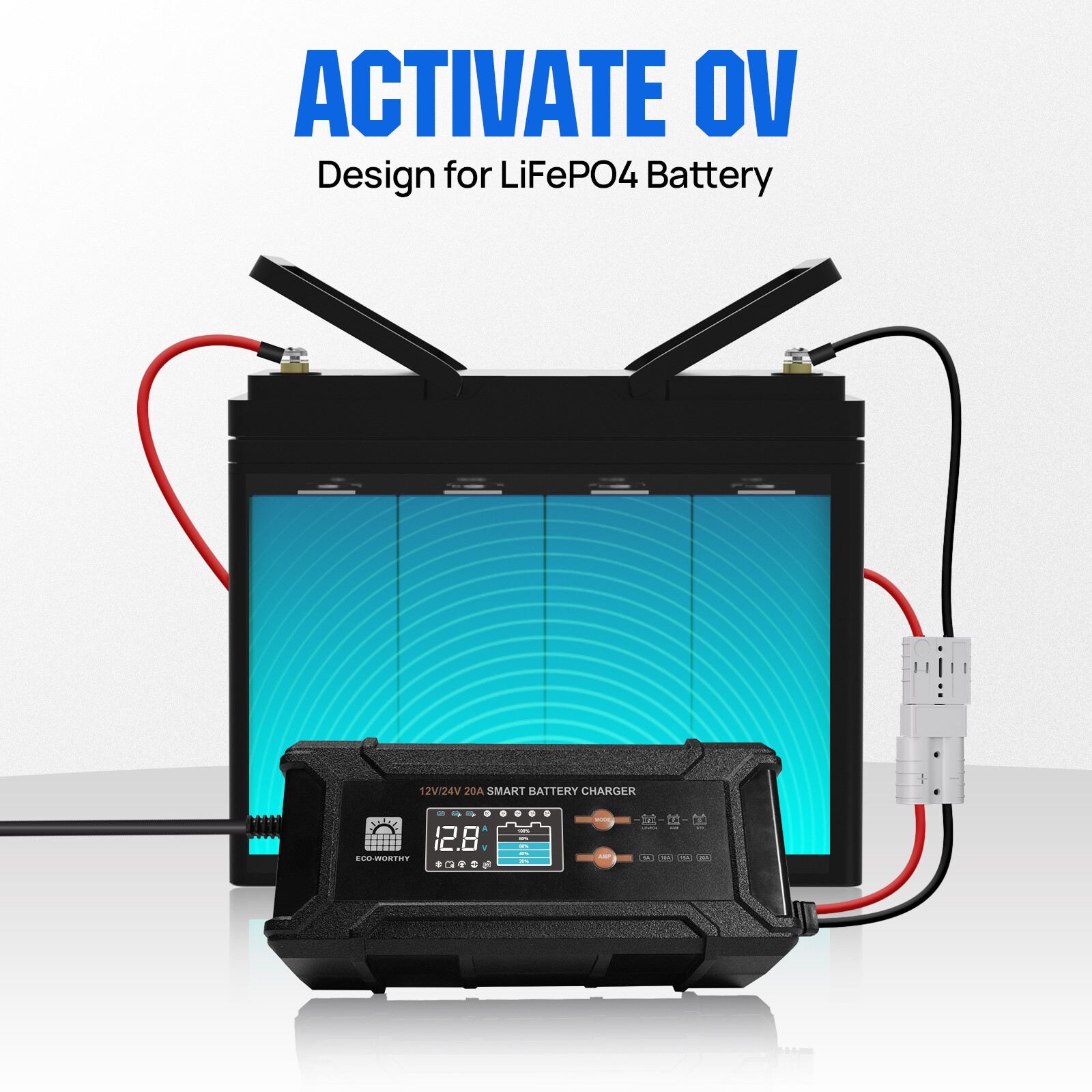 ECO-WORTHY 12V/24V 20A Lithium LifePO4 Battery Charger 14.6V Maintenance