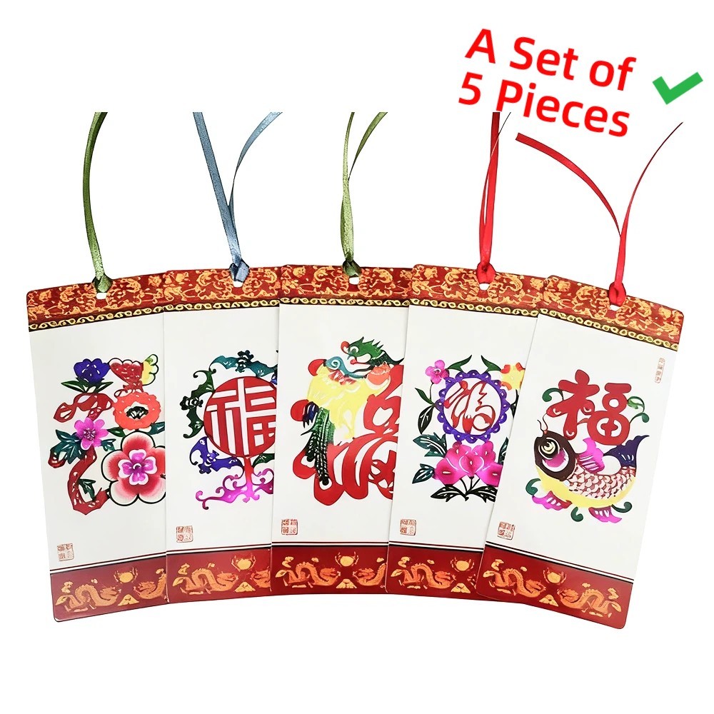 Chinese Paper-Cut Bookmark, Handmade Cultural Gift for Book Lovers with Gift Bag