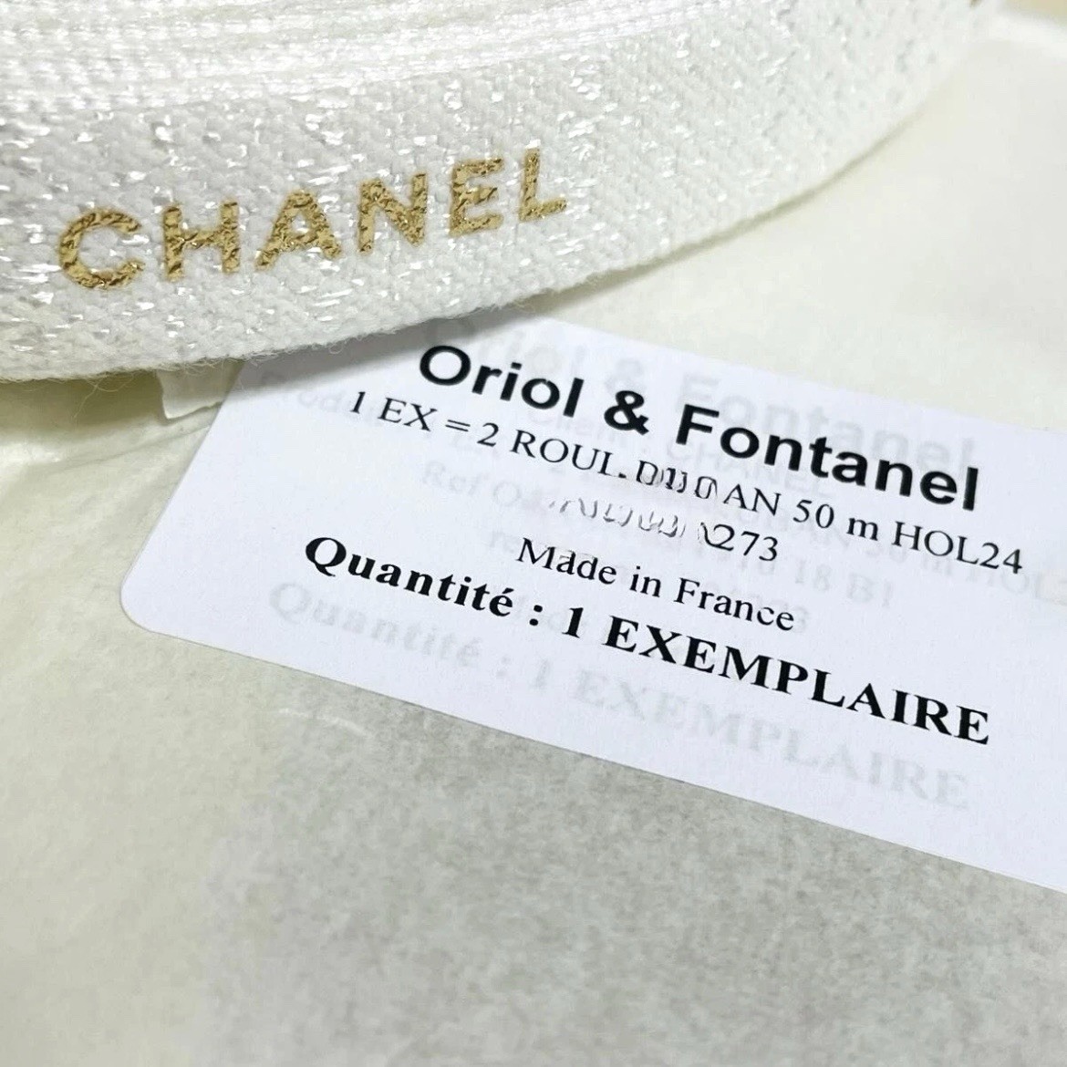Chanel White & Metallic Gold Gift Wrap Ribbon Size: 5 Yard / 15 Feet