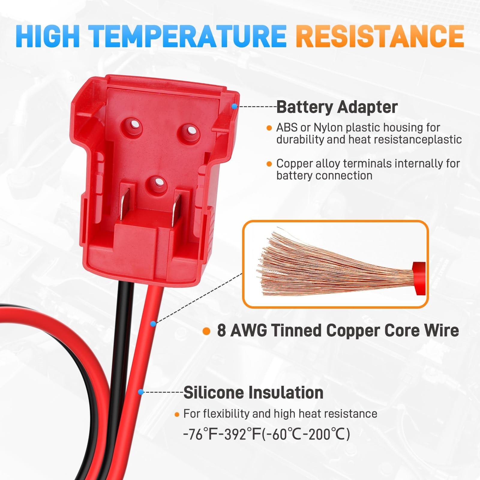 For Milwaukee M18 Power Battery Jumper Starter Jump Kit 8 AWG Auto Booster Cable