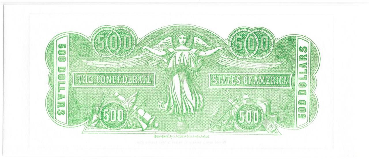 $500 Confederate CSA Chemicograph Straker London 4th Printing PMG 66 Gem UNC EPQ