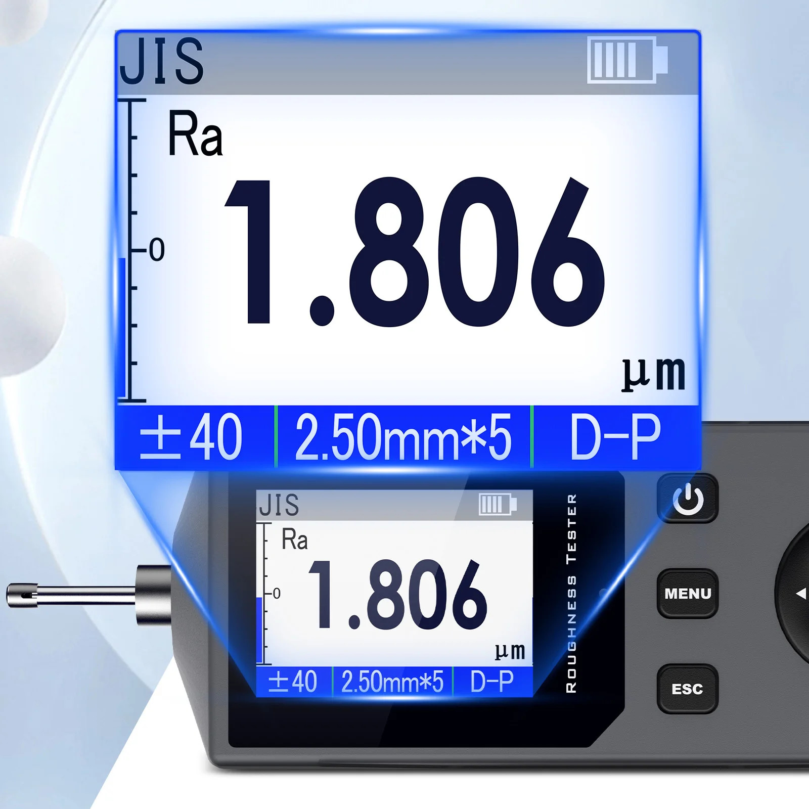 Surface Roughness Tester 0.001μm Ra Rz Rq & 12+ Parameters High Precision