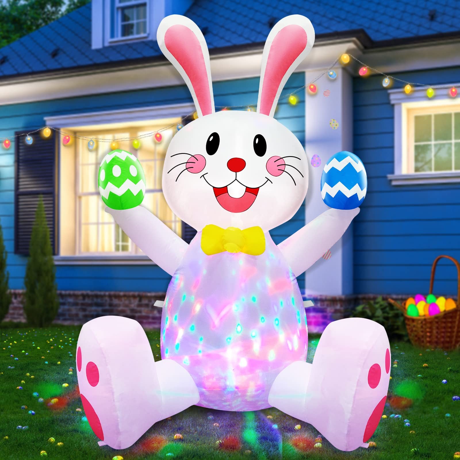 4FT Easter Inflatable Bunny with Rotating Colorful LED Lights - Waterproof Outdo