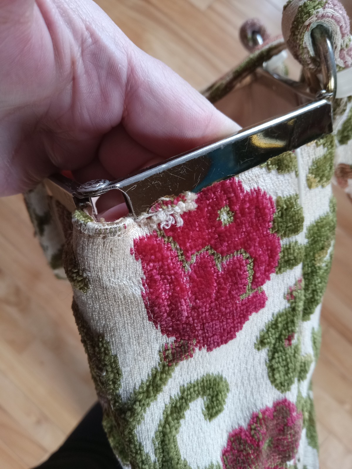 VTG MCM ETRA Fabric Textile Carpet Bag Metal Frame Handbag Floral Purse 50s-60s