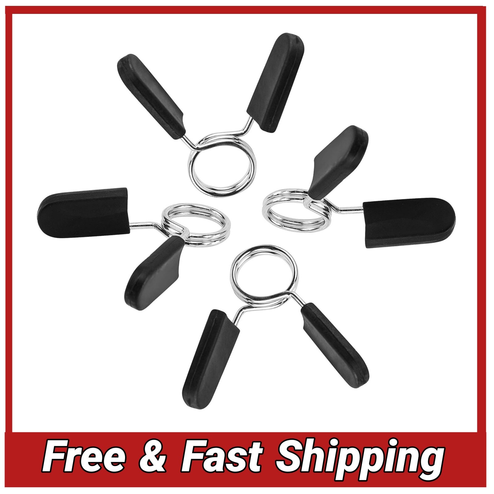 Barbell Clamps 1" Spring Clip Collars for Dumbbells & Weight Bars - 4 Pack