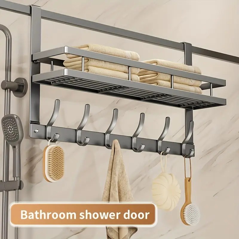 Over the Door 6 Hooks Rack Hanger Bathroom Metal Organizer for Clothes Hats Bags