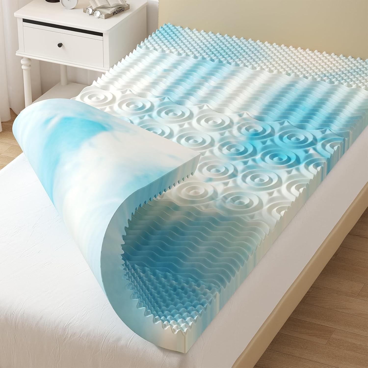 DUMOS 5-Zone Support Memory Foam Mattress Topper,Pain Relief,Cooling Gel Infused