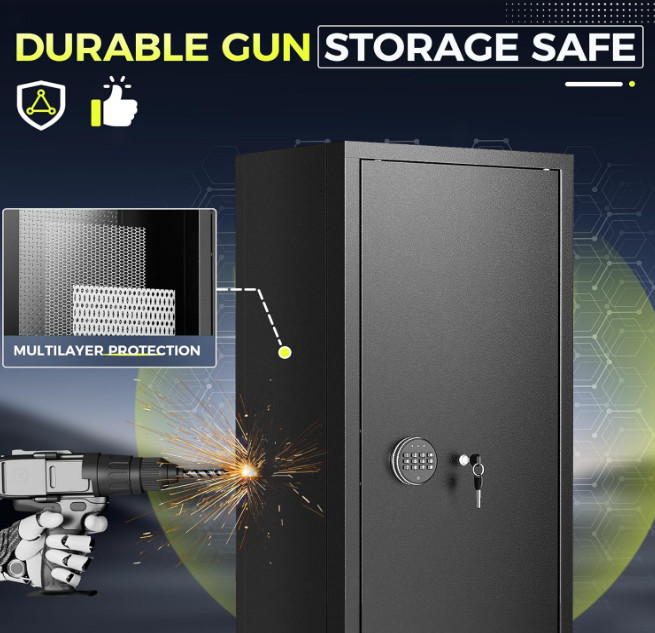 10-15 Gun Safe Biometric Fireproof Rifle & Pistol Cabinet Quick Access