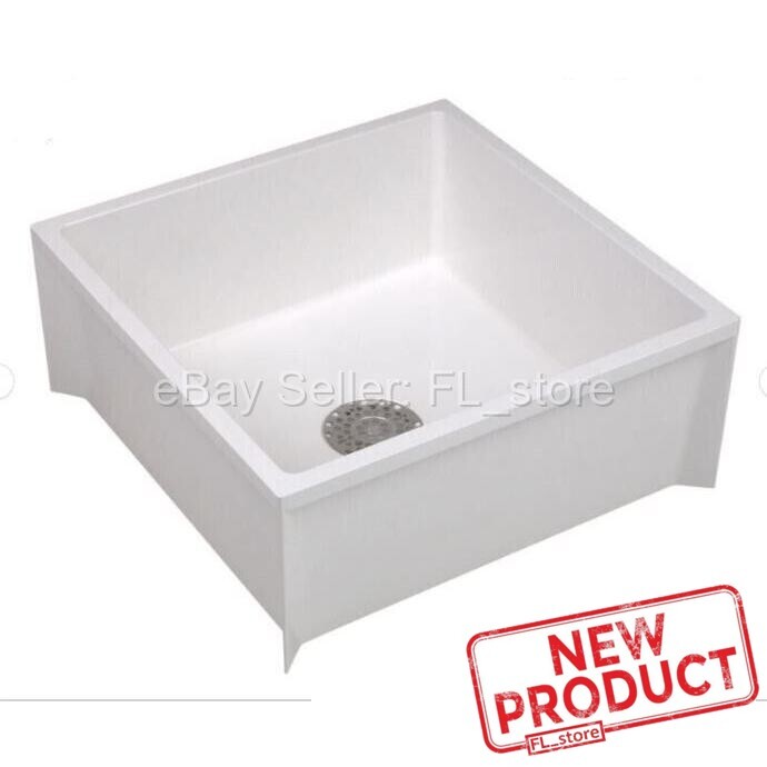 Floor Mount Mop Sink Service Basin 24 x 24 x 10" Single Bowl Center Drain White