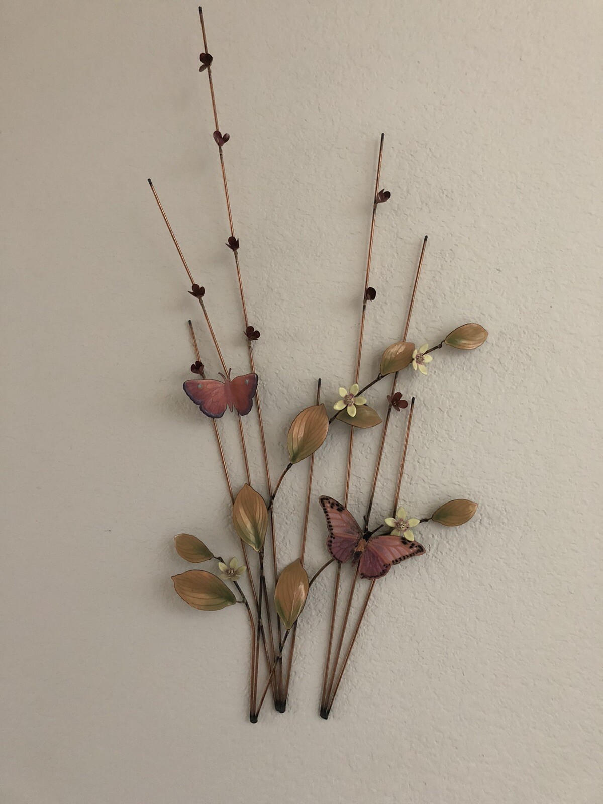 Lovely BUTTERFLY  FLOWER WALL SCULPTURE Bovano of Cheshire Copper Enamel Metal