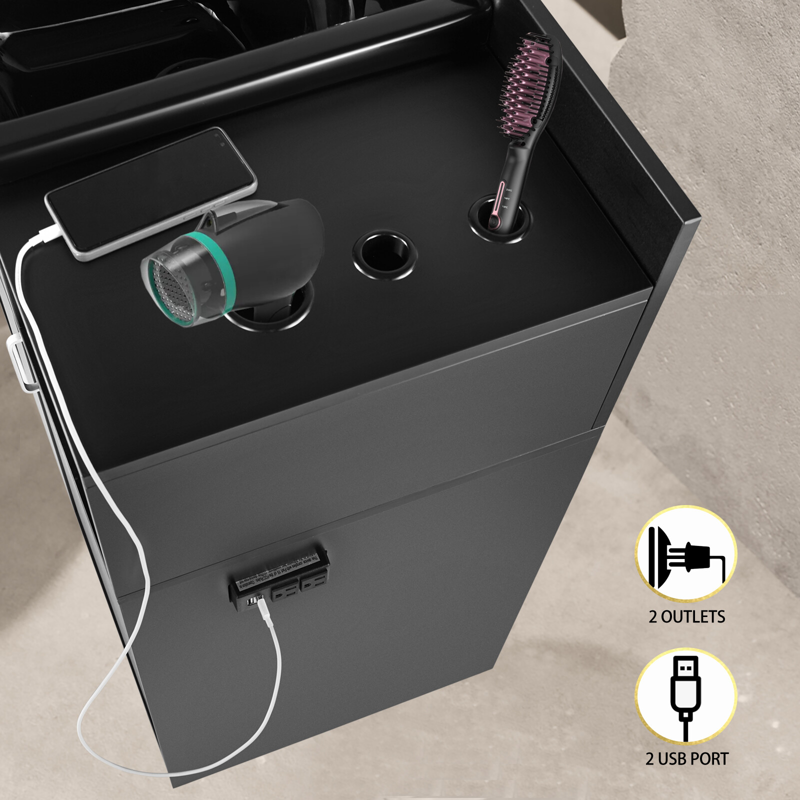 New Backwash Sink Station Shampoo Bowl Beauty Salon Spa Mirror+Drawer+USB+P Trap