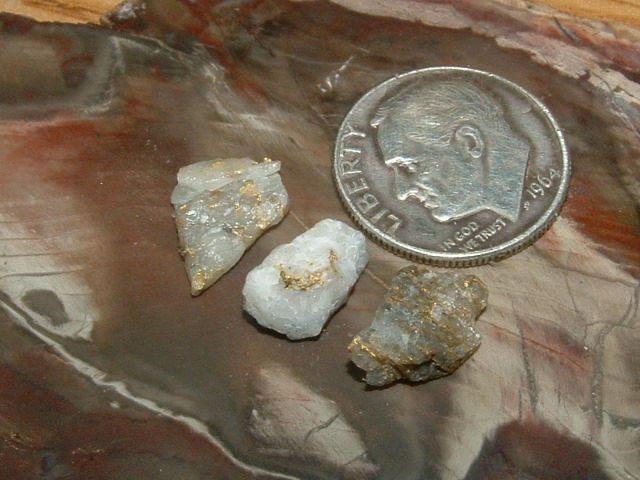 3 NATURAL GOLD QUARTZ SPECIMENS .88 GRAM CALIFORNIA OREGON COLORADO