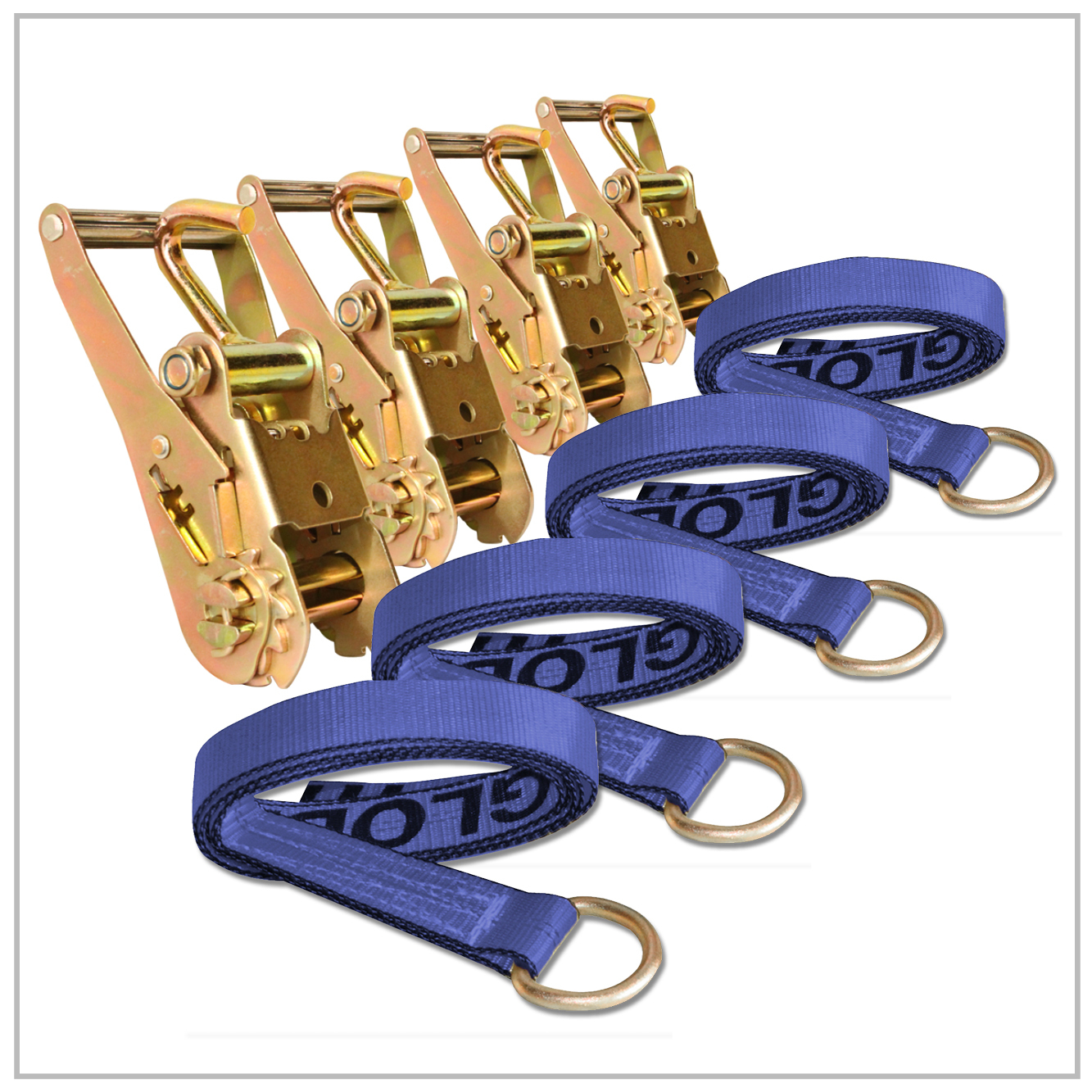 4 PACK 2" x 8' Tie Down Lasso Strap D Ring & Ratchet Handle Finger Hook Tow Tire