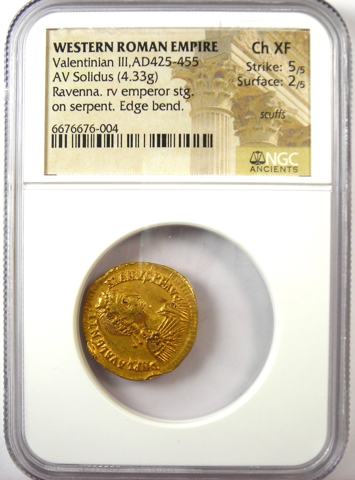 Valentinian III AV Solidus Gold Roman Coin 425-455 AD - Certified NGC Choice XF