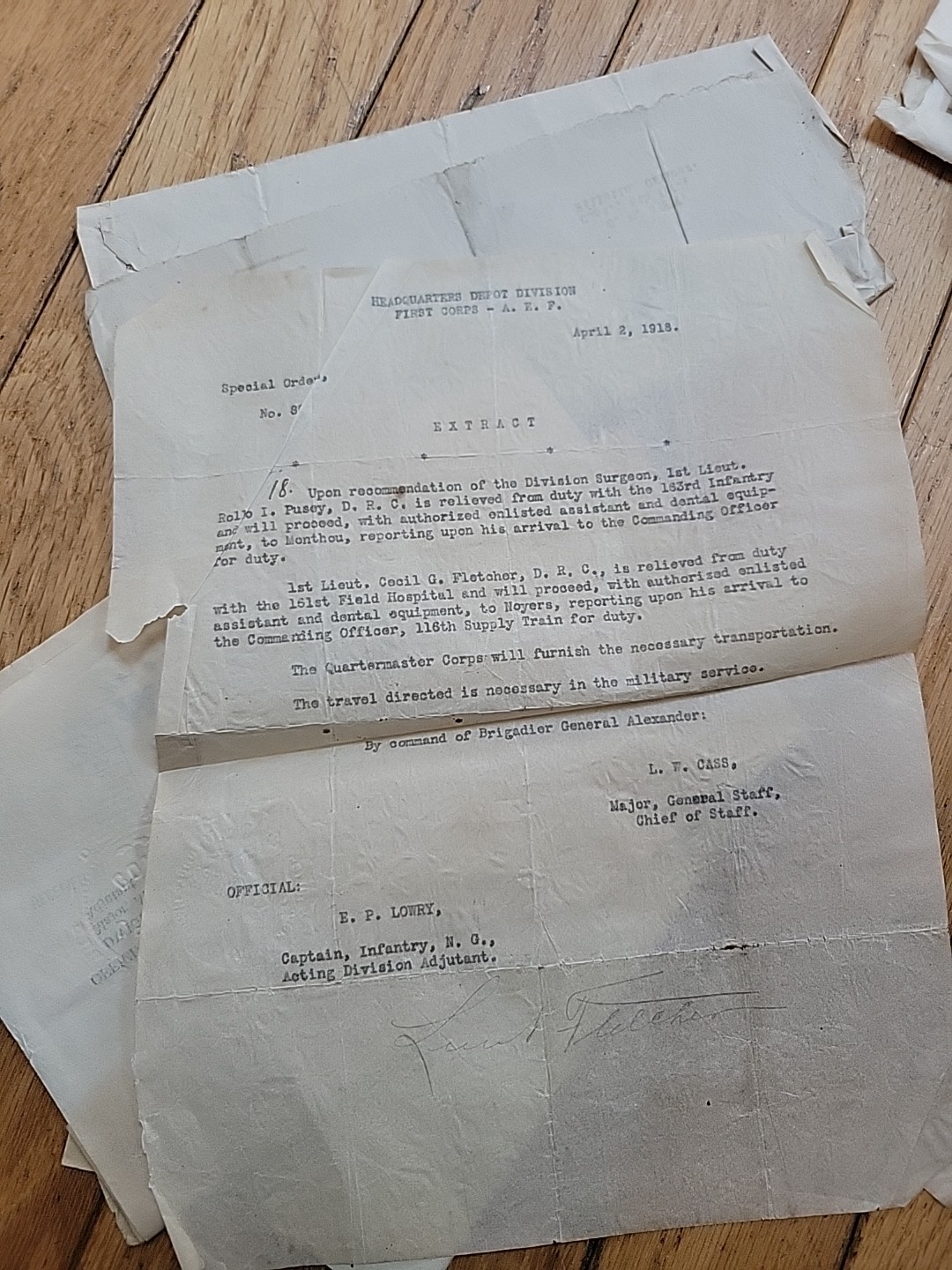 WWI Cecil Fletcher Dentist Archive AEF Photos Documents France WW1 1st Depot