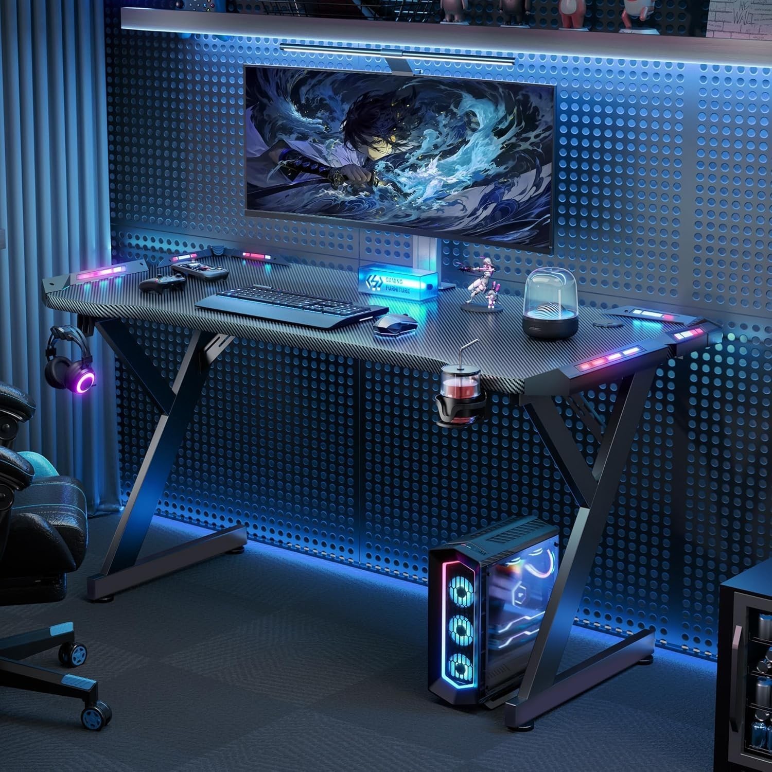 47/55 inch Gaming Desk with LED RGB Ergonomic Computer Table Gamer Desk