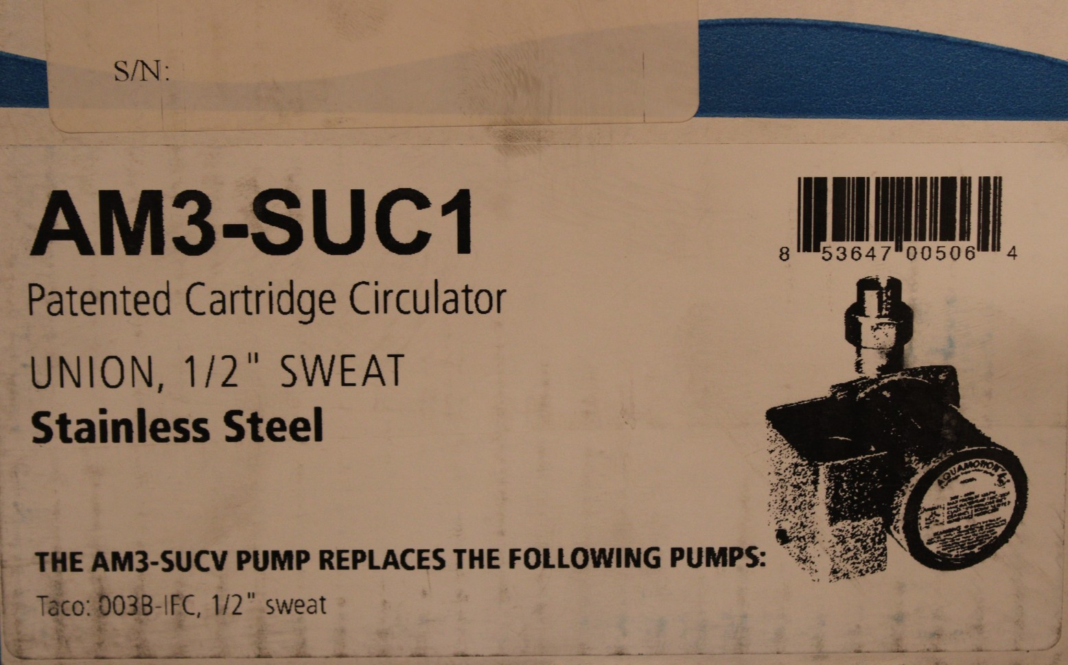 Aquamotion AM3-SUC1 - Stain. Steel, Single Speed Water Circulator w/1/2" Union