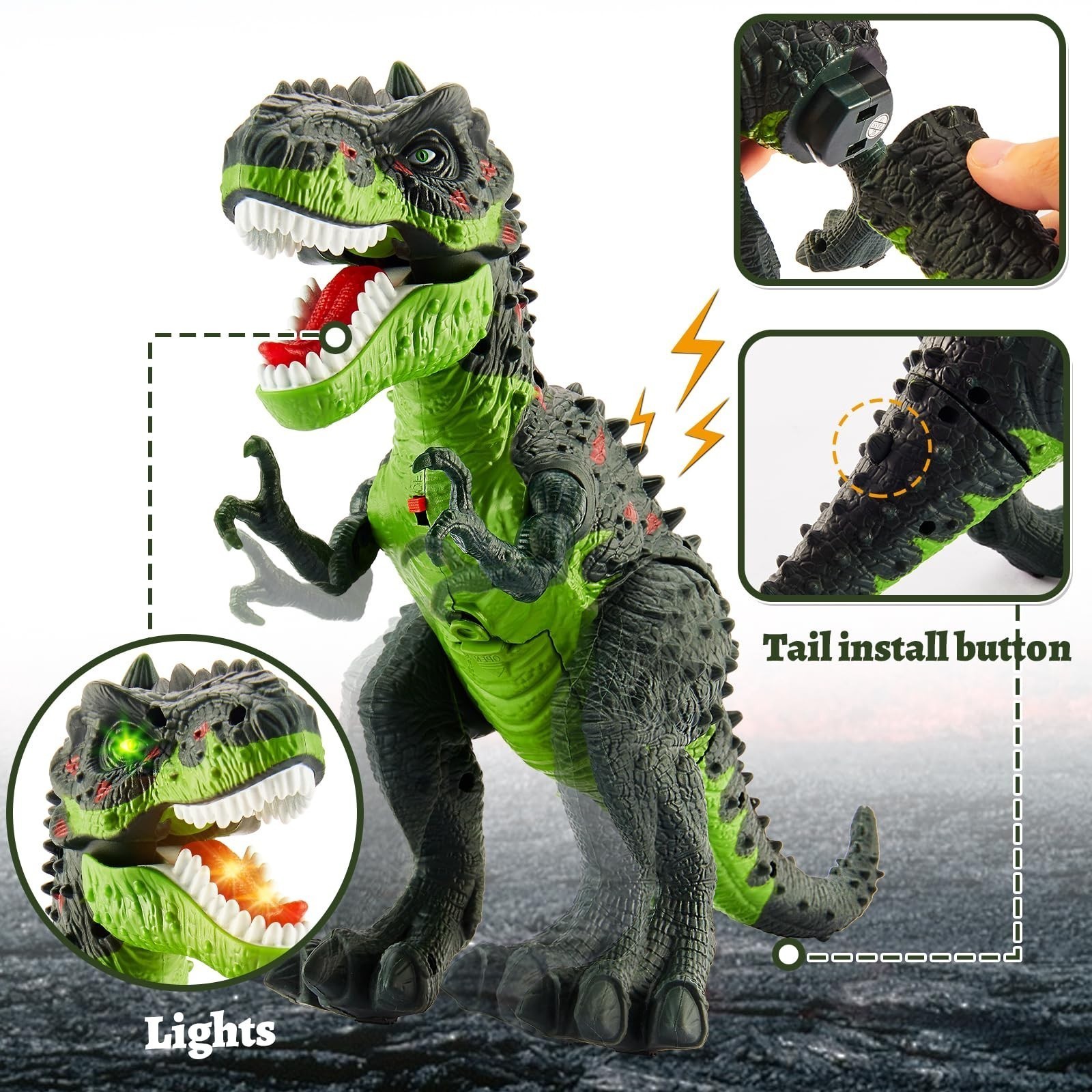 Electric Tyrannosaurus Rex Dinosaur Toy Gift with Spray Mist,Walking,Light,Sound