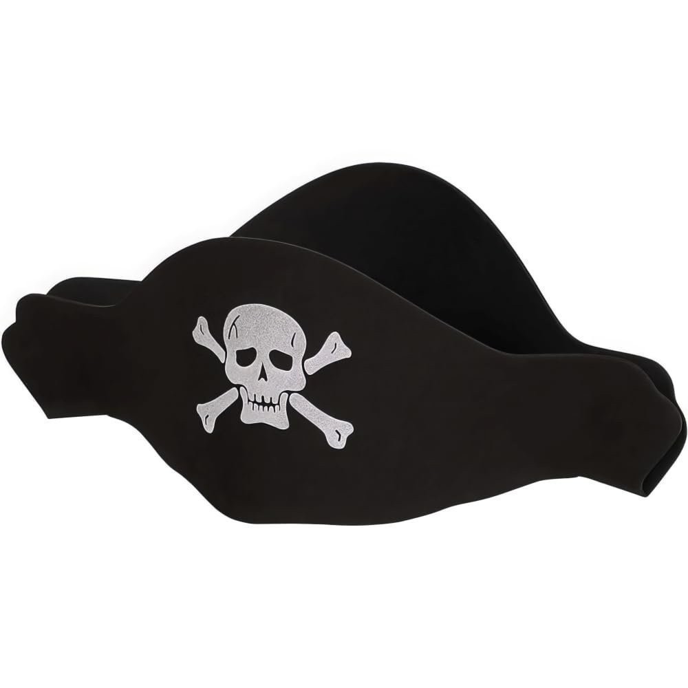 Black Pirate Hat Flat Foam - One Size Fits Most (Pack Of 1) - Ideal For Costume