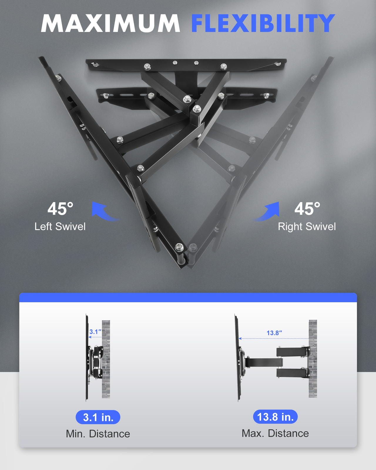 Full Motion HDTV TV Wall Mount Bracket 32 36 40 42 47 50 52 55 60 65 70 80 inch