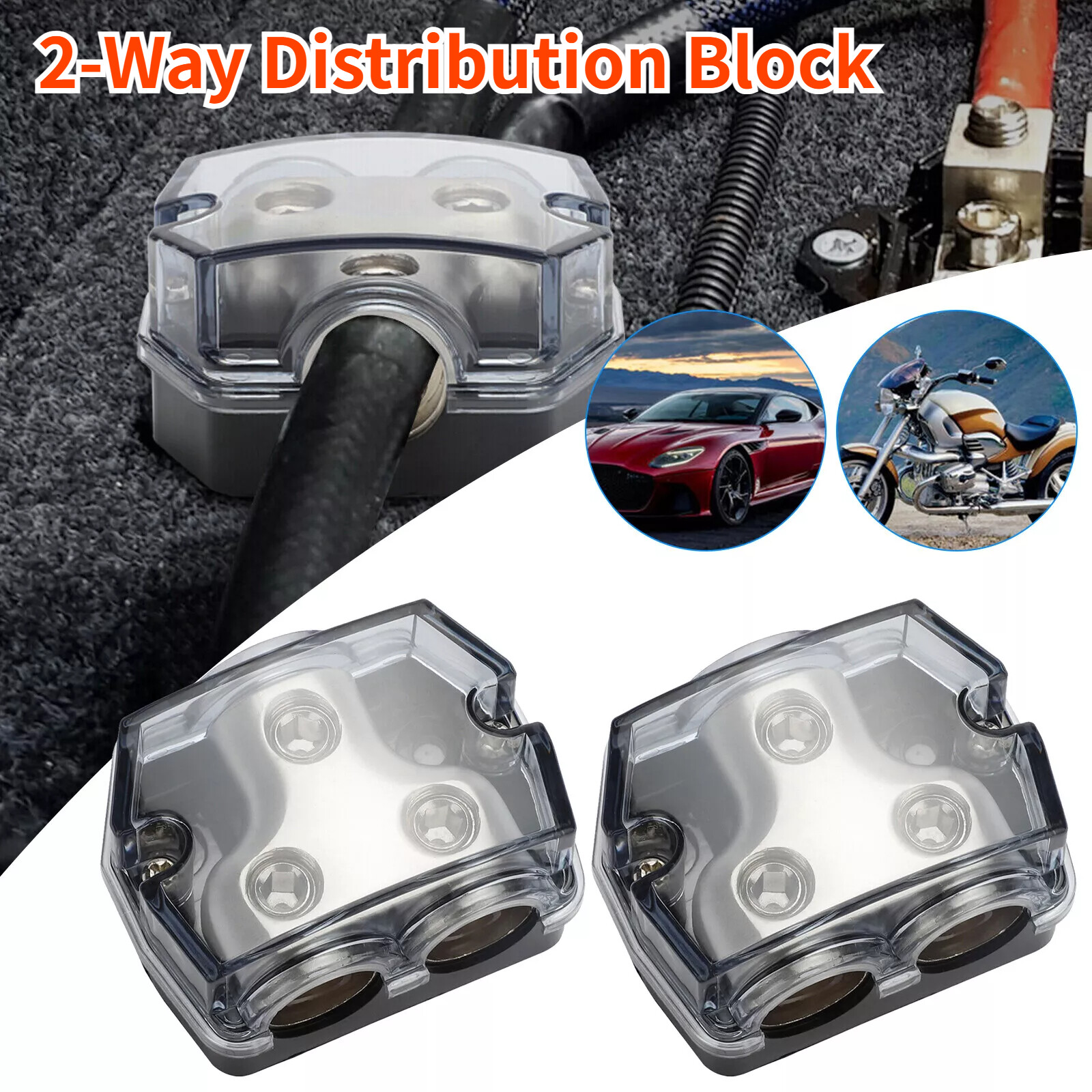 2X 2Way Distribution Block 0 Gauge In Out Car Audio Amp Power Ground Distributor