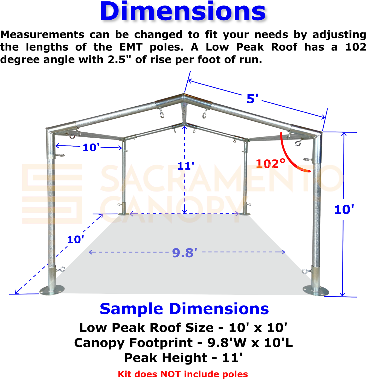 Low Peak Canopy Fittings Kits, DIY Carport or Greenhouse, EMT Connector Parts