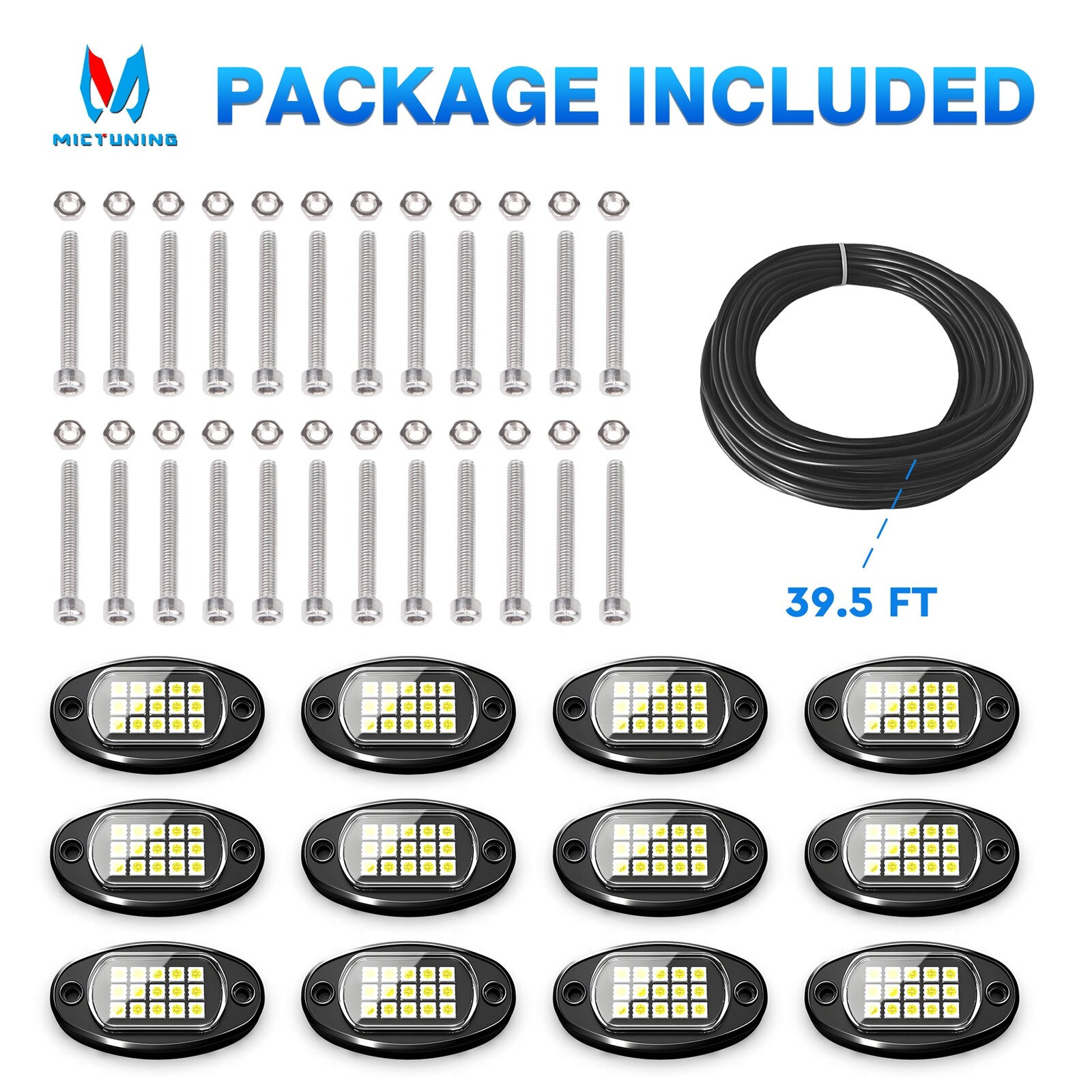 12 Pods Pure White LED Rock Lights, Waterproof Underglow Under Car Truck Lights