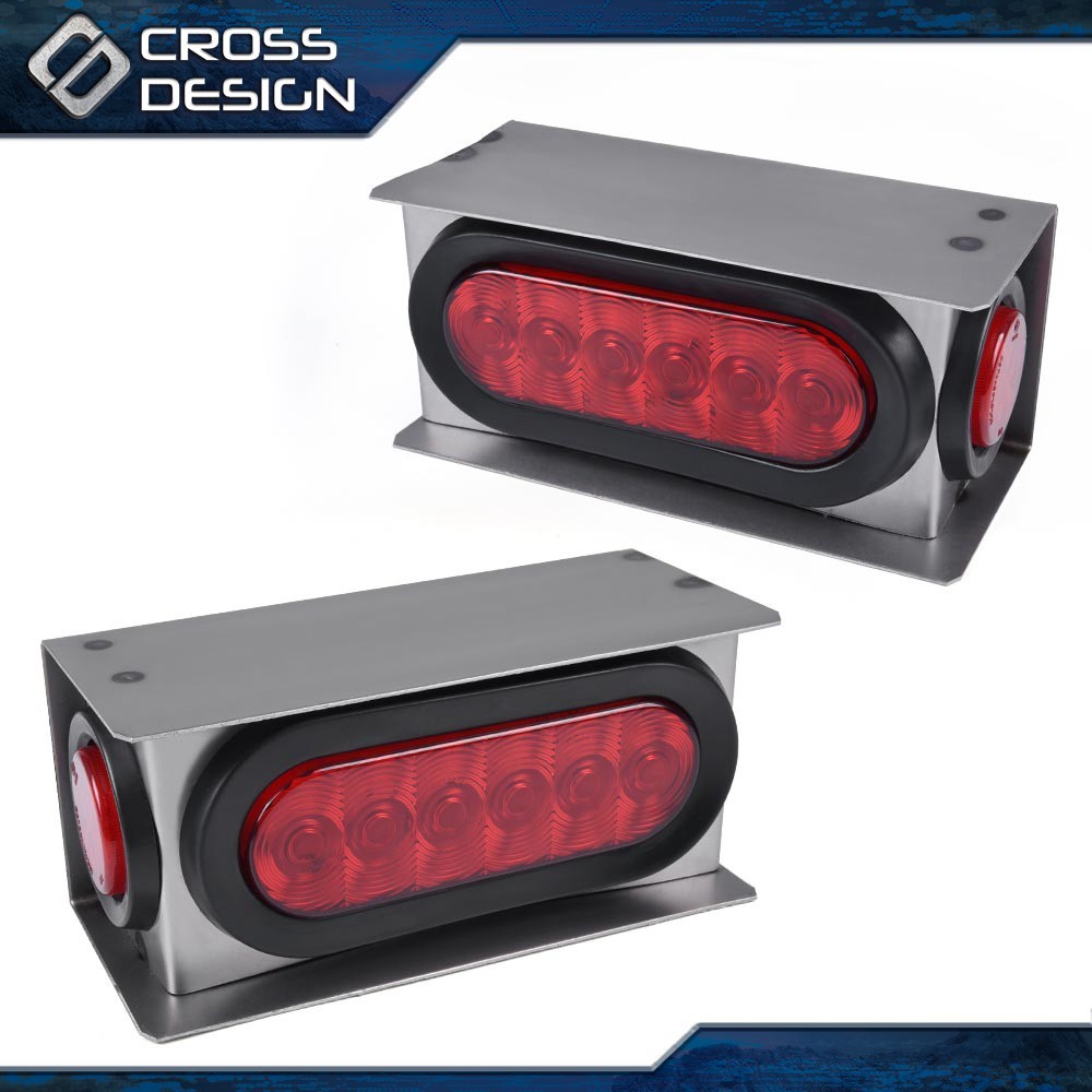 2pc Trailer/Truck 6" Oval Tail + 2" Marker LED Lights With Housing Steel Box